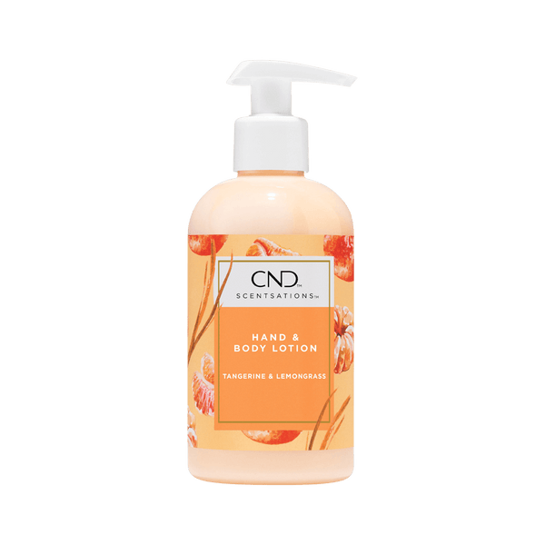 Single pump bottle of body lotion, orange lotion.